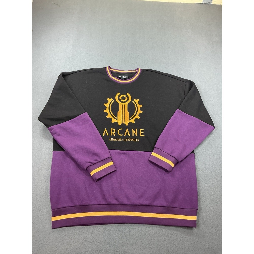 Arcane League Legends Sweatshirt Mens Large Black Embroidered‎ Logo Panel Gamer
